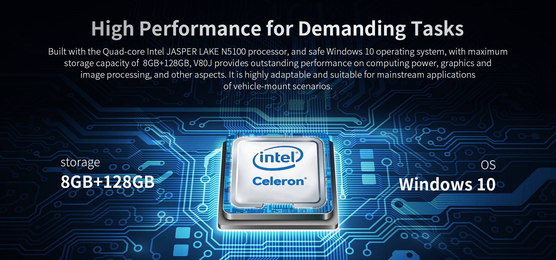 V80J tablet with Quad-core Intel Jasper Lake N5100, Windows 10, 8GB+128GB storage, optimized for vehicle-mount computing and graphics
