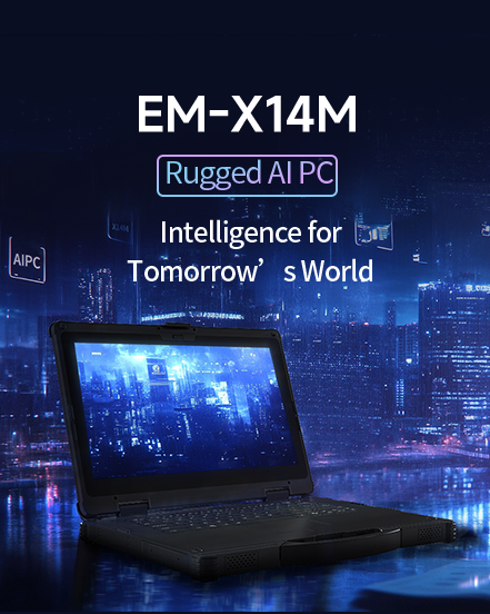 EM-X14M rugged AI PC mobile view for field operations, industrial inspection and AI-enabled mobile workflows