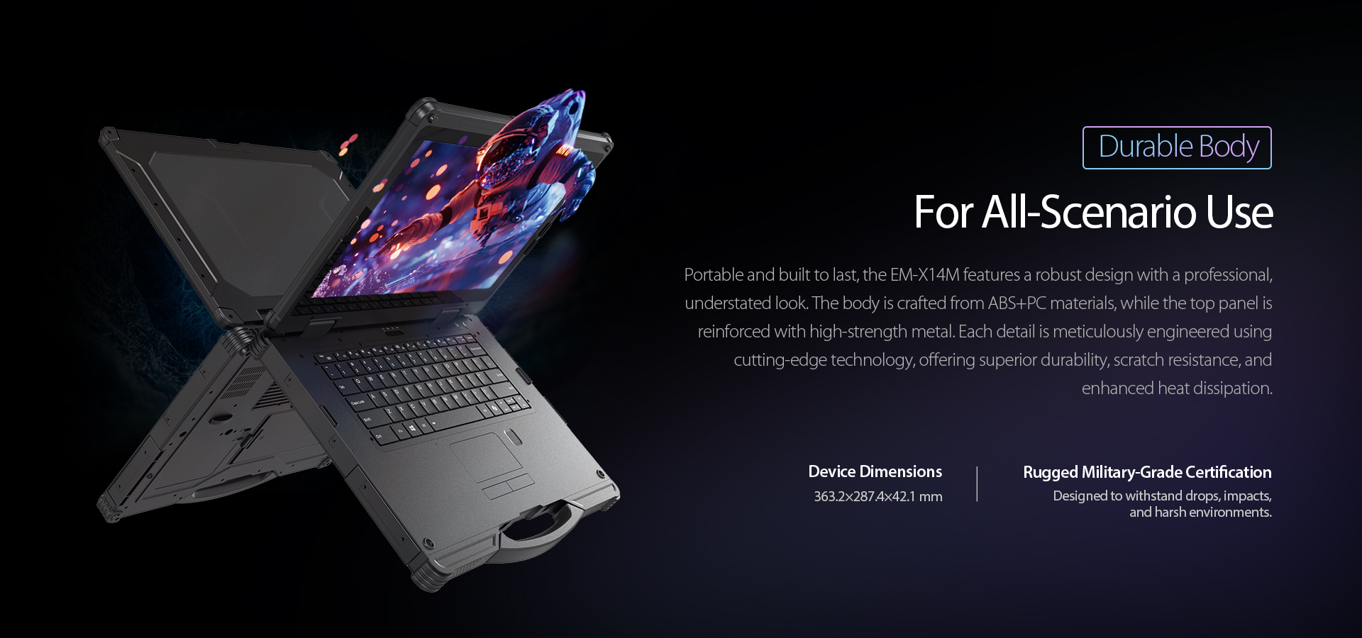 EM-X14M Rugged Laptop Durable Body Design