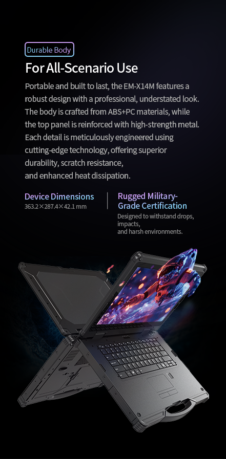 EM-X14M Rugged Laptop Mobile View