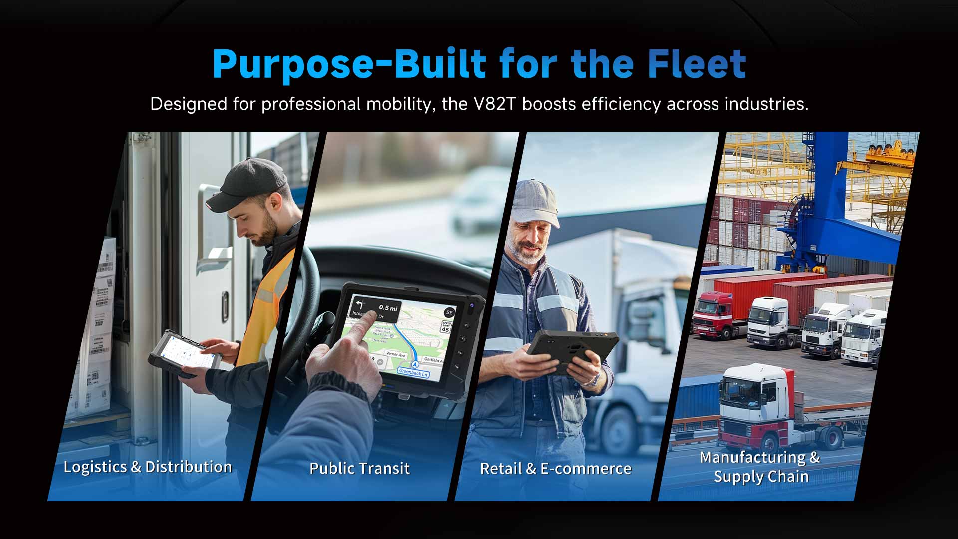 Tablette pour véhicule robuste V82T purpose-built for fleet management, logistics, public transit and mobile operations