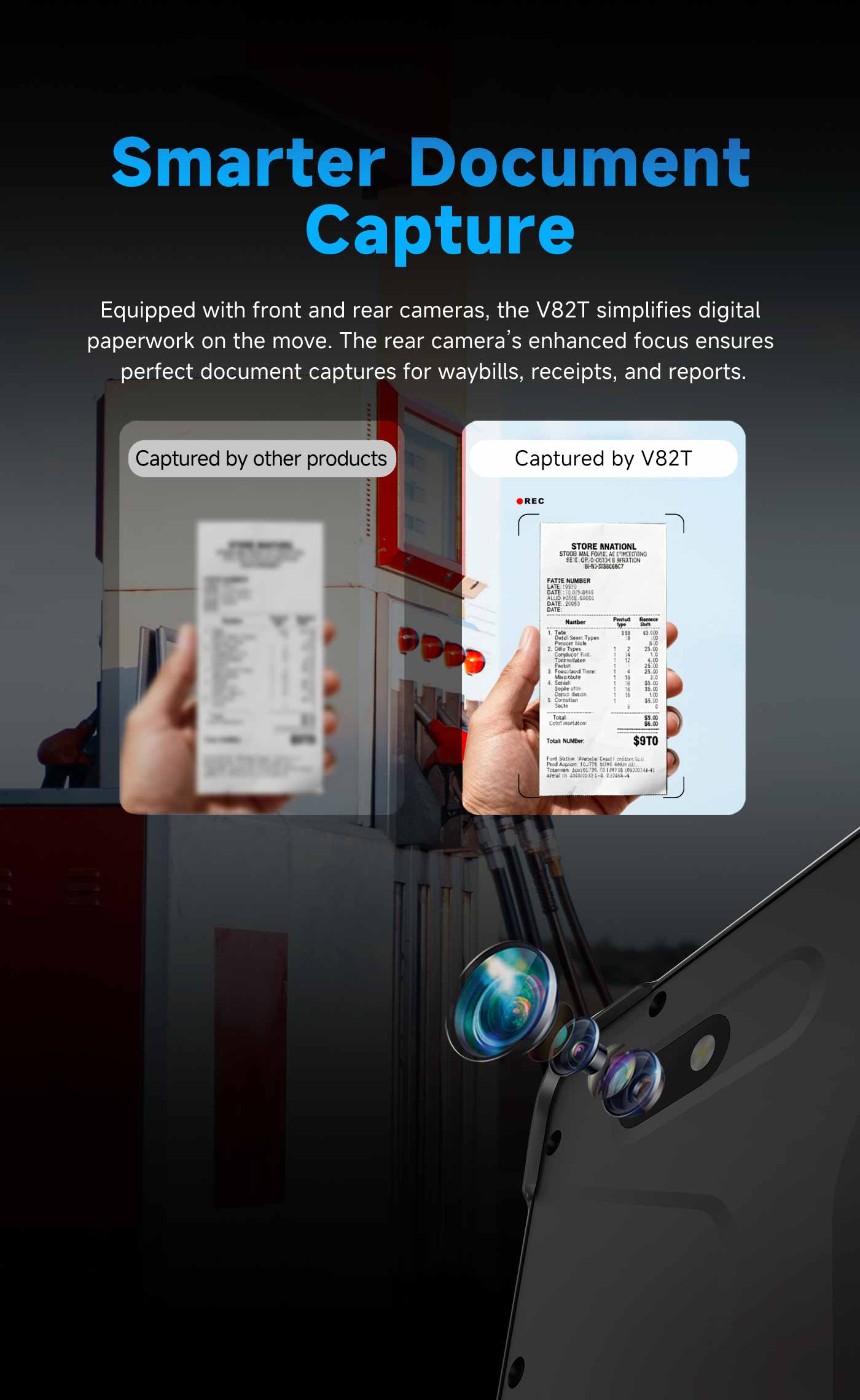 V82T fleet management tablet for mobile document capture, logistics records and road operation reports
