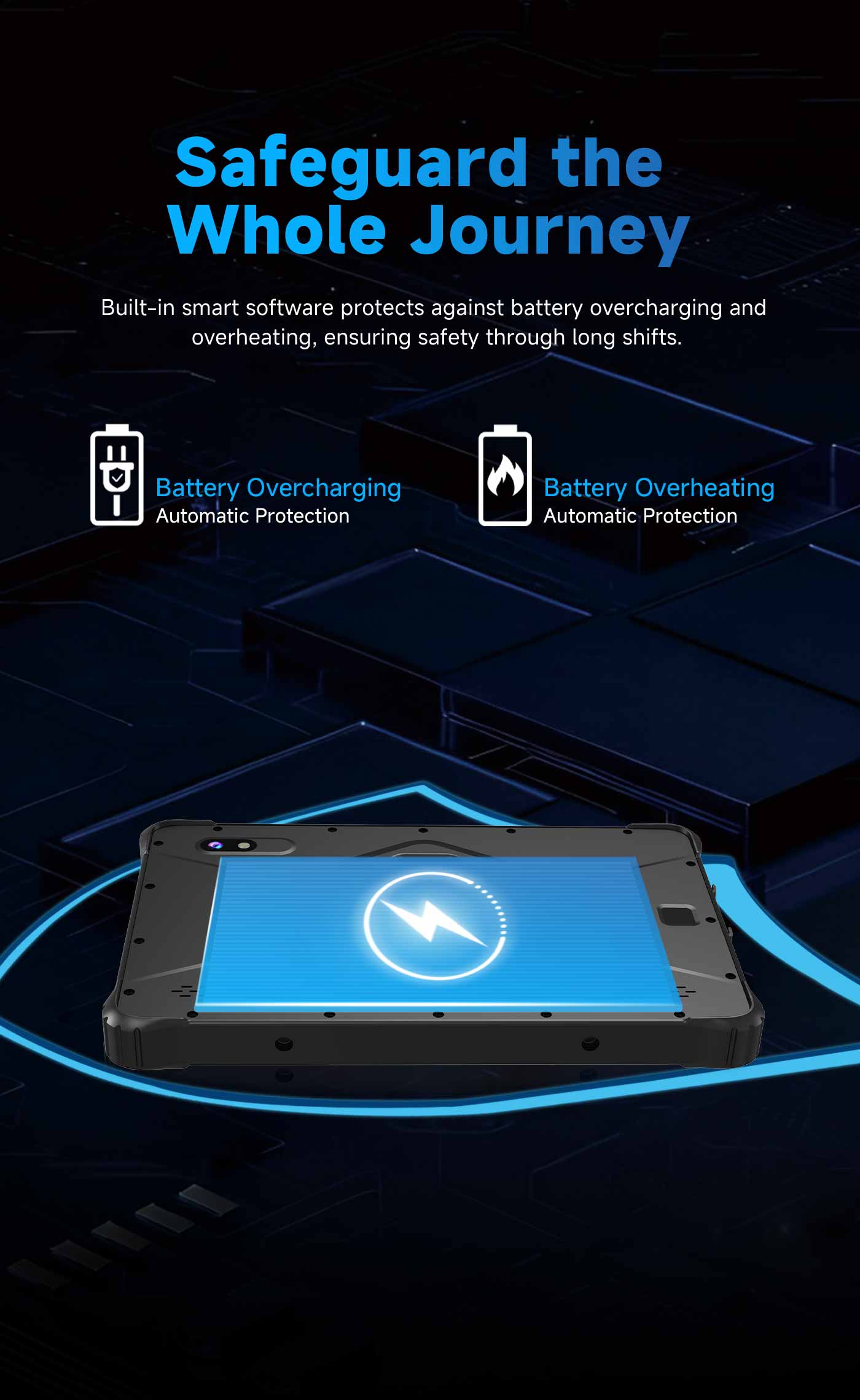 V82T fleet management tablet with overcharging protection and overheating prevention for safer road operations