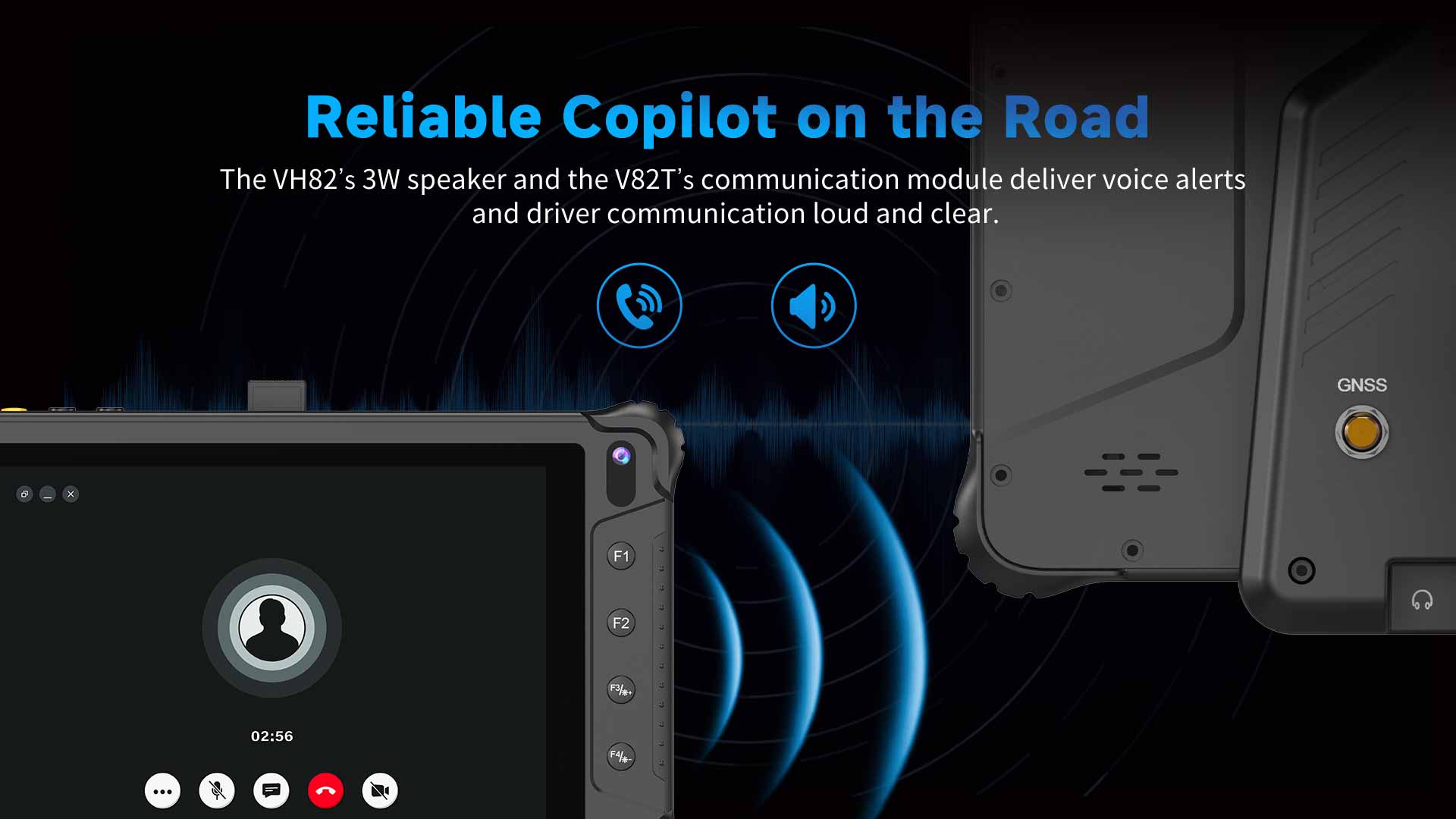 Tablette pour véhicule robuste V82T with VH82 3W speaker for clear voice alerts, driver communication and fleet operations
