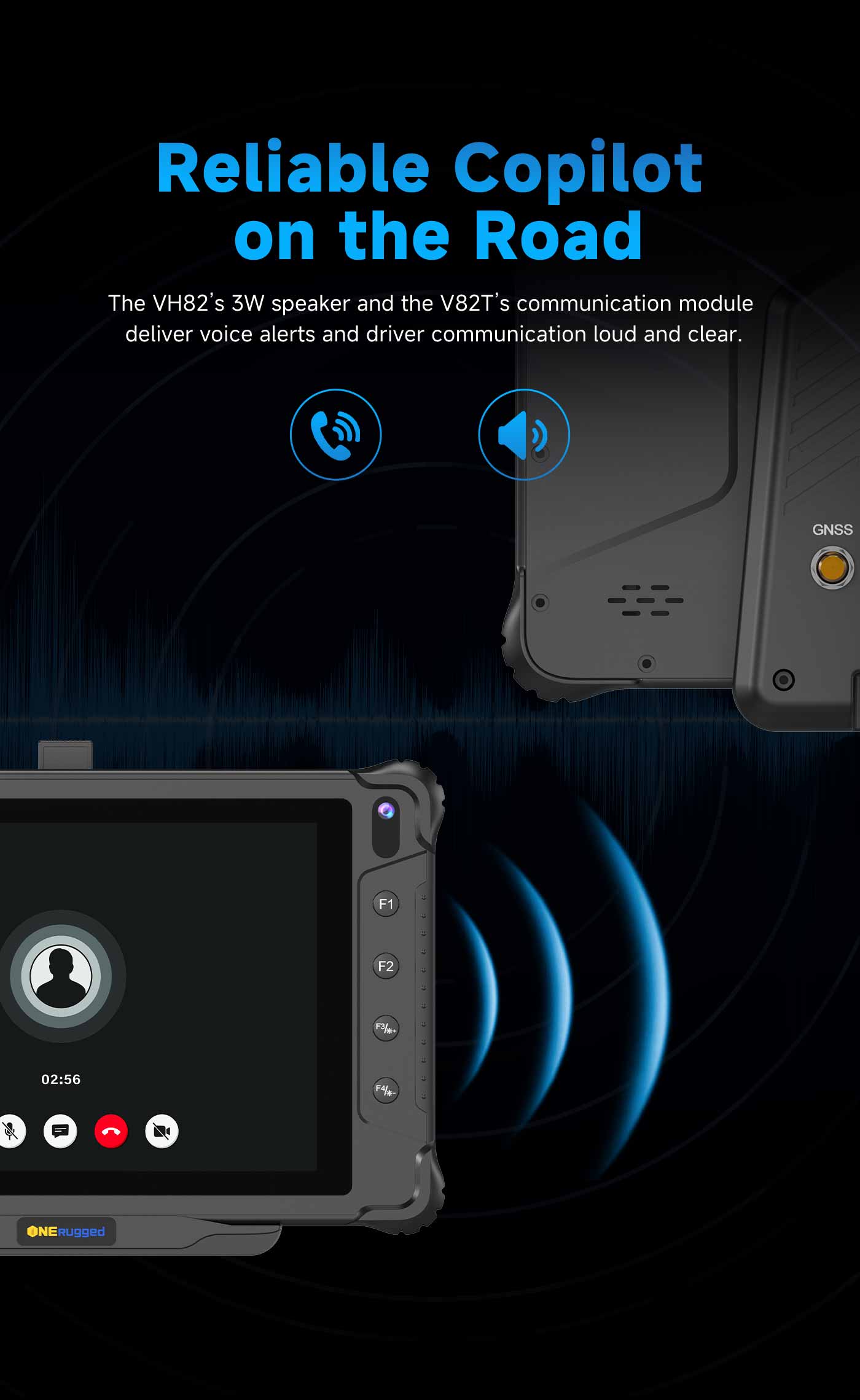 V82T fleet management tablet with in-vehicle voice alerts and communication support for road operations