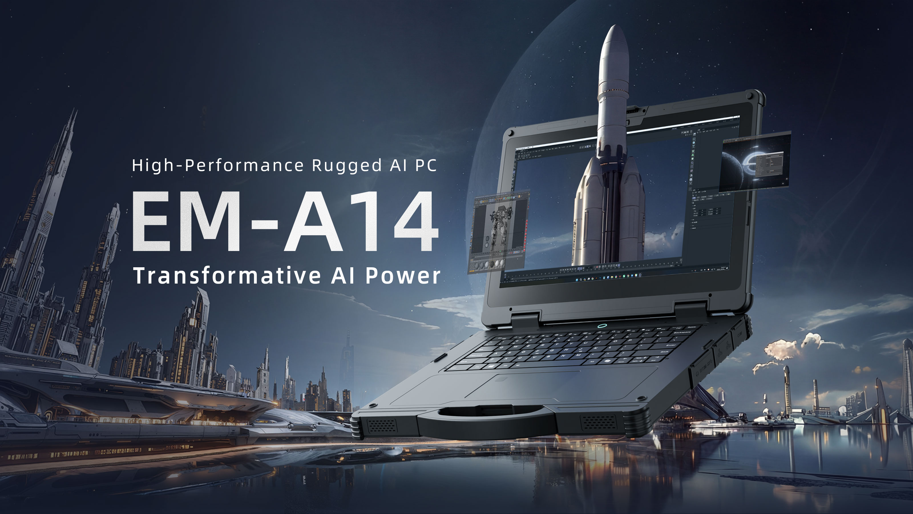 EM-A14 portable rugged AI PC for edge AI computing and industrial field work